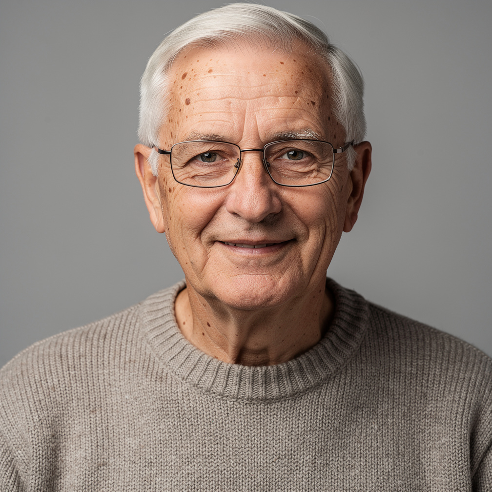 Portrait of a friendly senior Slovak man with glasses