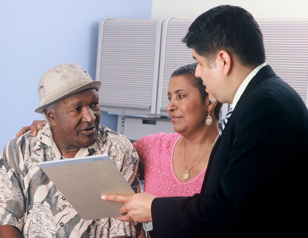 senior couple discussing documents